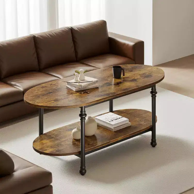 Table basse à 2 niveaux, marron café, table de salon industrielle moderne, pour le salon,