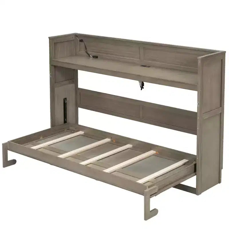 Lit escamotable mural Twin XL Murphy Bed avec étagères de rangement, lit armoire pliant avec bureau, éclairage LED et station de recharge USB