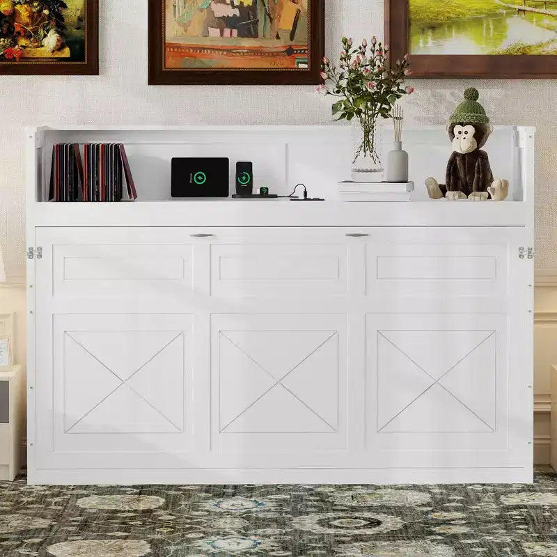 Lit escamotable mural Twin XL Murphy Bed avec étagères de rangement, lit armoire pliant avec bureau, éclairage LED et station de recharge USB