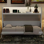 Lit escamotable mural Twin XL Murphy Bed avec étagères de rangement, lit armoire pliant avec bureau, éclairage LED et station de recharge USB