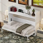 Lit escamotable mural Twin XL Murphy Bed avec étagères de rangement, lit armoire pliant avec bureau, éclairage LED et station de recharge USB