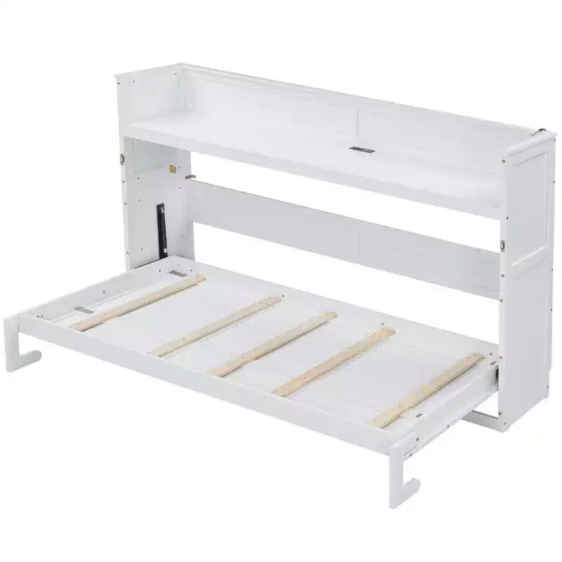 Lit escamotable mural Twin XL Murphy Bed avec étagères de rangement, lit armoire pliant avec bureau, éclairage LED et station de recharge USB