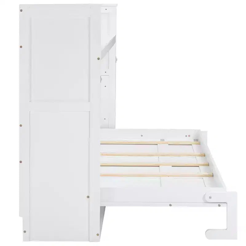 Lit escamotable mural Twin XL Murphy Bed avec étagères de rangement, lit armoire pliant avec bureau, éclairage LED et station de recharge USB