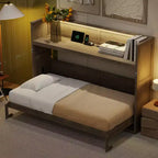 Lit escamotable mural Twin XL Murphy Bed avec étagères de rangement, lit armoire pliant avec bureau, éclairage LED et station de recharge USB