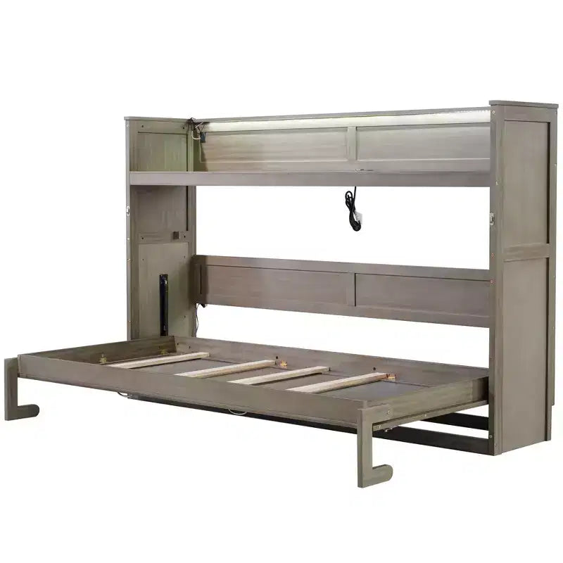 Lit escamotable mural Twin XL Murphy Bed avec étagères de rangement, lit armoire pliant avec bureau, éclairage LED et station de recharge USB
