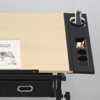Table à dessin et de traçage réglable en bois avec 2 tiroirs et tabouret — Bureau de dessin pour artistes