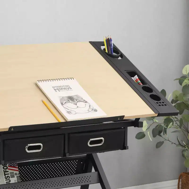 Table à dessin et de traçage réglable en bois avec 2 tiroirs et tabouret — Bureau de dessin pour artistes