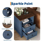 Table de chevet de ferme à 2 tiroirs, Table de chevet en bois, Table d'appoint compacte pour chambre à coucher et salon, Bleu