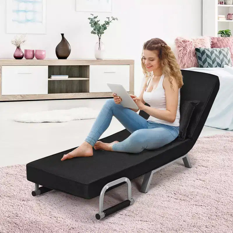 Sofa Bed Folding Arm Chair Sleeper 5 Position Recliner Full Padded Lounger Couch