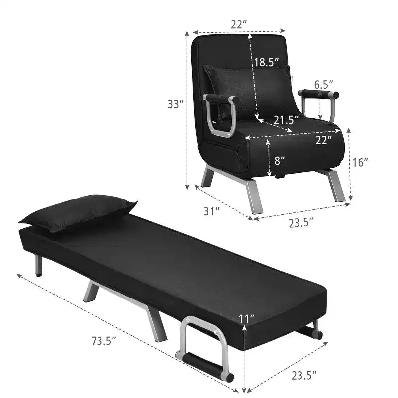 Fauteuil-lit pliant 5 positions pour canapé rembourré