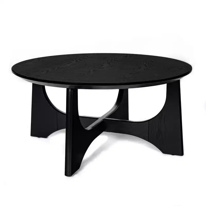 Table basse ronde de 36 po, table basse en bois avec pieds croisés, table de canapé centrale, table de cocktail pour petits espaces, table d'appoint pour salon et bureau
