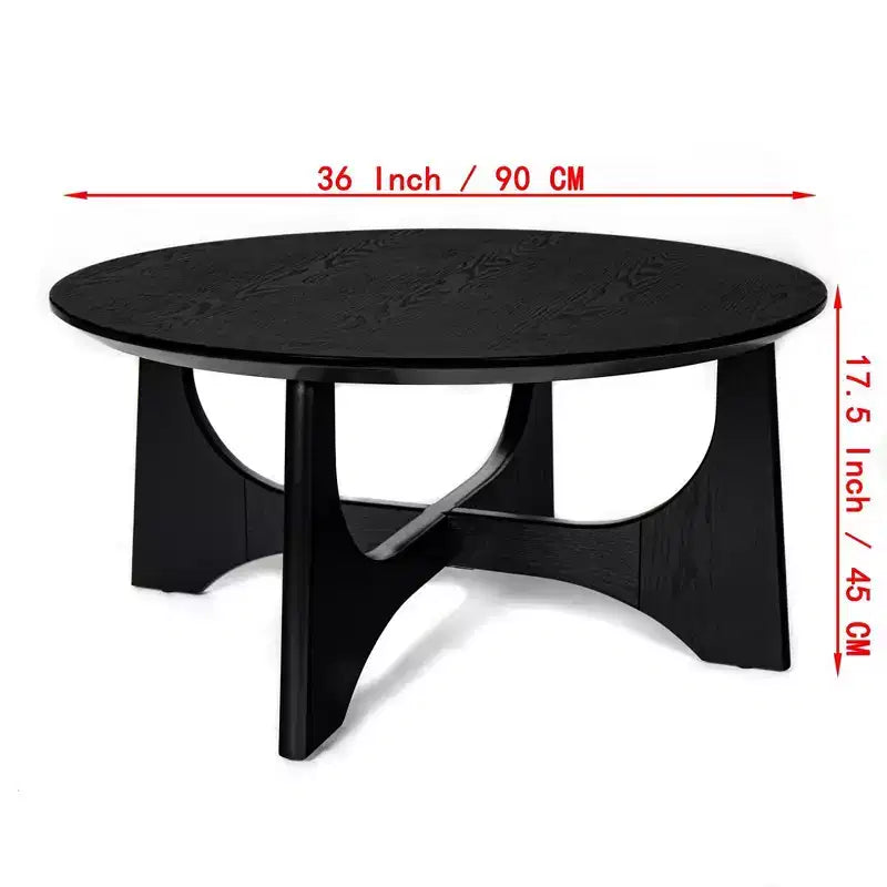 Table basse ronde de 36 po, table basse en bois avec pieds croisés, table de canapé centrale, table de cocktail pour petits espaces, table d'appoint pour salon et bureau