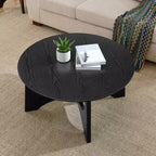 Table basse ronde de 36 po, table basse en bois avec pieds croisés, table de canapé centrale, table de cocktail pour petits espaces, table d'appoint pour salon et bureau
