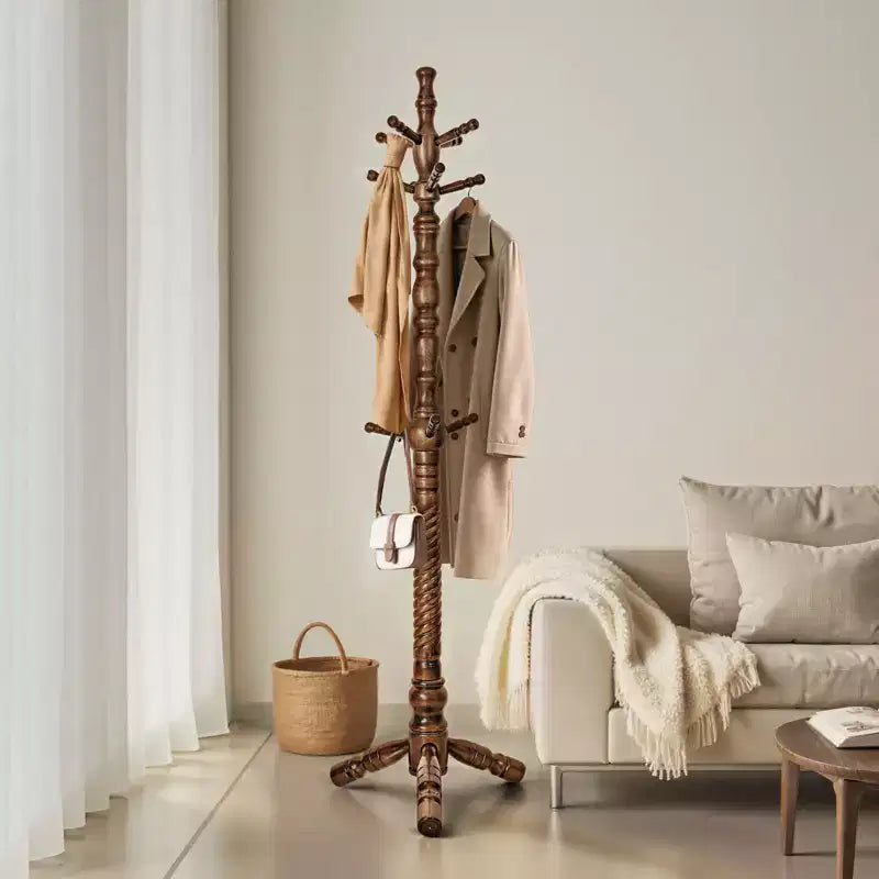 Porte-manteau sur pied robuste en bois de 74 po avec 11 crochets, patère pour entrée, couloir, chambre, bureau