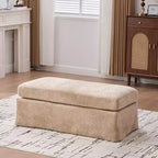Banc ottoman de rangement moderne sans accoudoirs en chenille avec pieds en métal noir, pouf ottoman rembourré pour salon, chambre à coucher