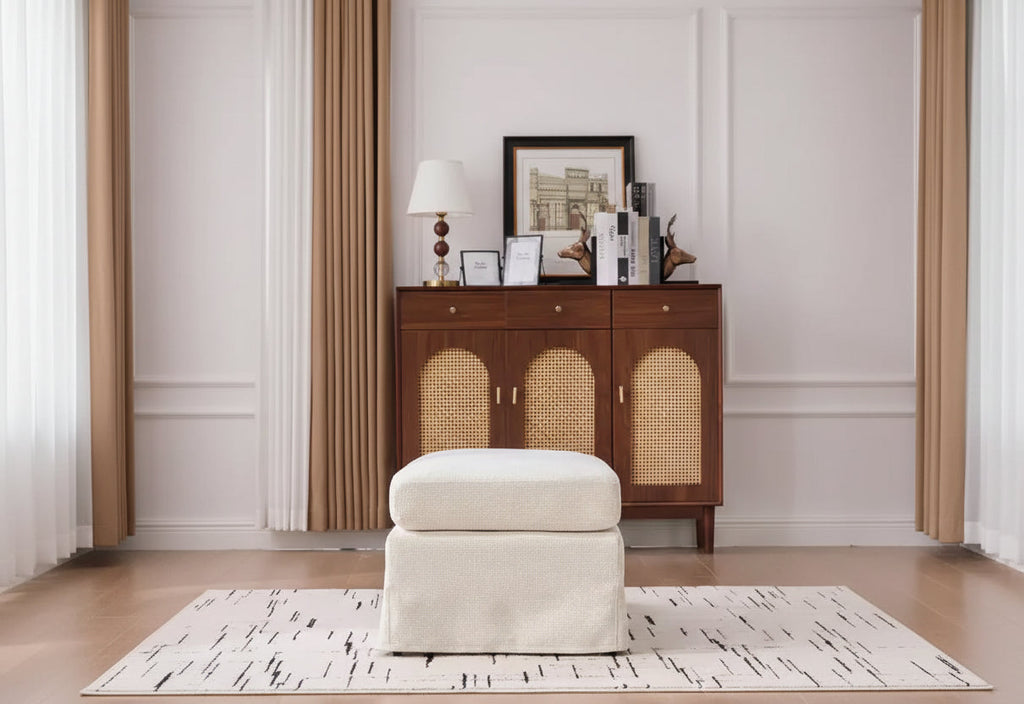 Banc ottoman de rangement moderne sans accoudoirs en chenille avec pieds en métal noir, pouf ottoman rembourré pour salon, chambre à coucher