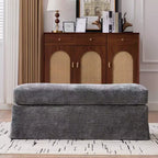Banc ottoman de rangement moderne sans accoudoirs en chenille avec pieds en métal noir, pouf ottoman rembourré pour salon, chambre à coucher