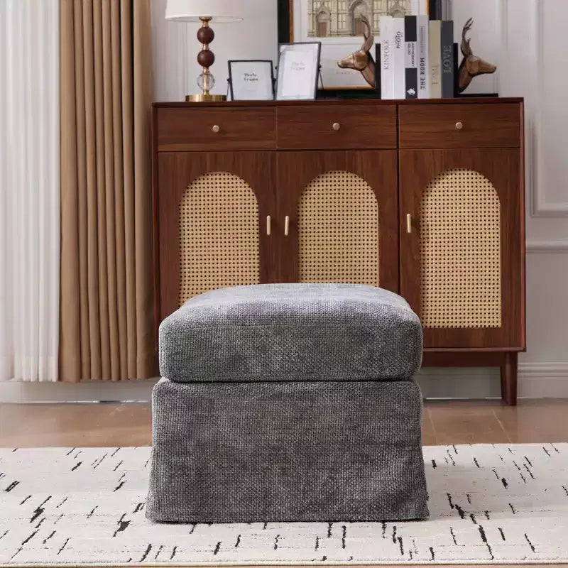 Banc ottoman de rangement moderne sans accoudoirs en chenille avec pieds en métal noir, pouf ottoman rembourré pour salon, chambre à coucher