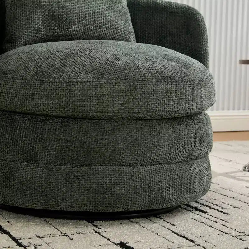 Fauteuil club moderne pivotant rond de 30 W, Fauteuil de salon avec oreiller, Fauteuil club rembourré en chenille pour salon, chambre, balcon