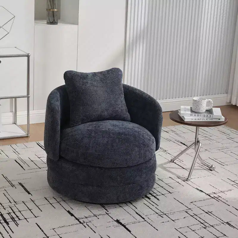 Fauteuil club moderne pivotant rond de 30 W, Fauteuil de salon avec oreiller, Fauteuil club rembourré en chenille pour salon, chambre, balcon