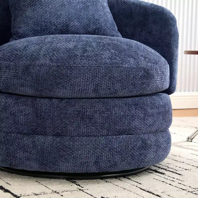 Fauteuil club moderne pivotant rond de 30 W, Fauteuil de salon avec oreiller, Fauteuil club rembourré en chenille pour salon, chambre, balcon