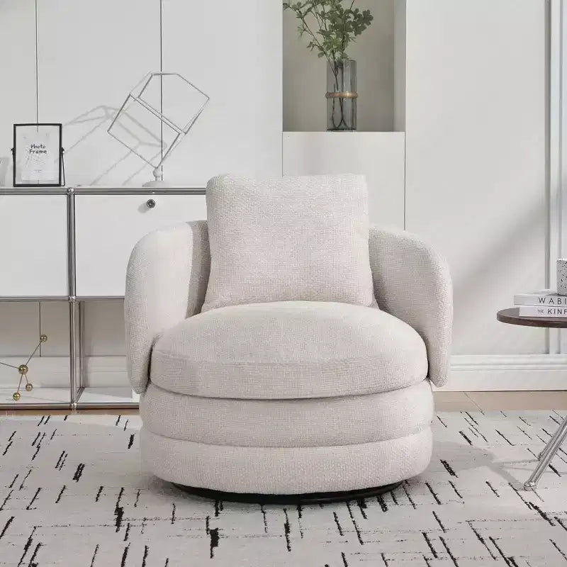 Fauteuil club moderne pivotant rond de 30 W, Fauteuil de salon avec oreiller, Fauteuil club rembourré en chenille pour salon, chambre, balcon