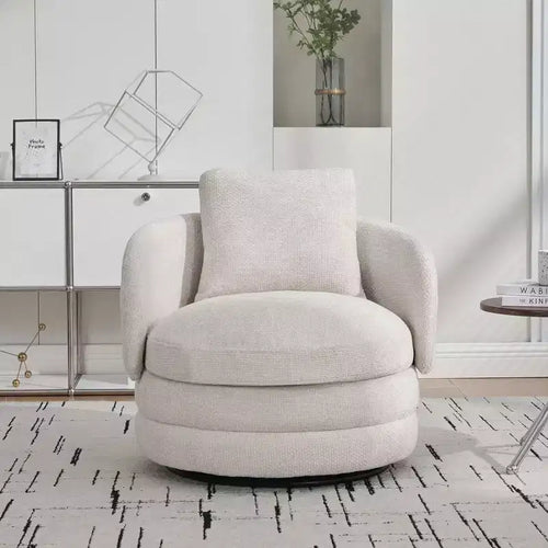 Fauteuil club moderne pivotant rond de 30 W, Fauteuil de salon avec oreiller, Fauteuil club rembourré en chenille pour salon, chambre, balcon