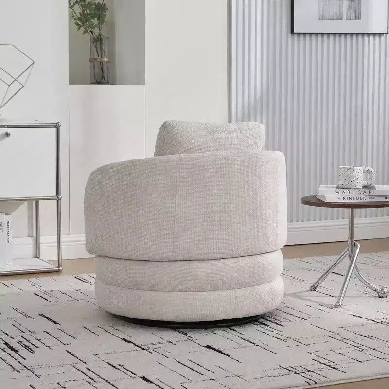 Fauteuil club moderne pivotant rond de 30 W, Fauteuil de salon avec oreiller, Fauteuil club rembourré en chenille pour salon, chambre, balcon