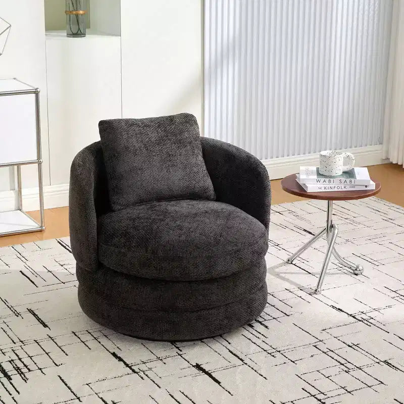 Fauteuil club moderne pivotant rond de 30 W, Fauteuil de salon avec oreiller, Fauteuil club rembourré en chenille pour salon, chambre, balcon