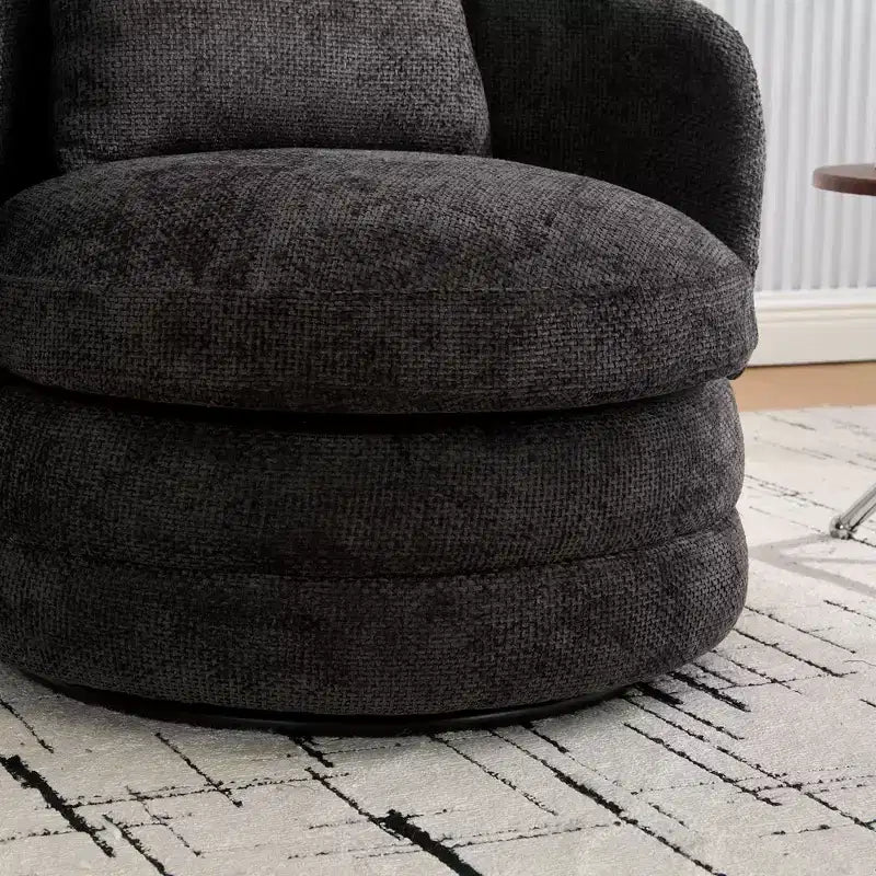 Fauteuil club moderne pivotant rond de 30 W, Fauteuil de salon avec oreiller, Fauteuil club rembourré en chenille pour salon, chambre, balcon