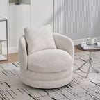 TUYOHW 30W Modern Round Swivel Barrel Accent Chair,Lounge Chair with Pillow,Chenille Upholstered Club Armchair for Living Room,Bedroom,Balcony