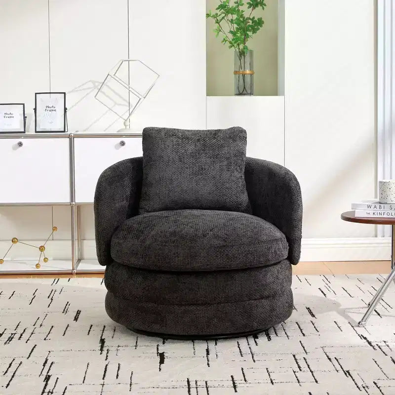 Fauteuil club moderne pivotant rond de 30 W, Fauteuil de salon avec oreiller, Fauteuil club rembourré en chenille pour salon, chambre, balcon