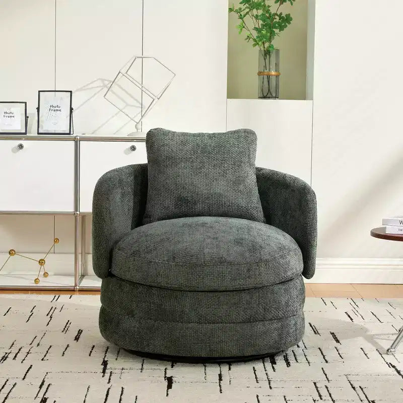 Fauteuil club moderne pivotant rond de 30 W, Fauteuil de salon avec oreiller, Fauteuil club rembourré en chenille pour salon, chambre, balcon