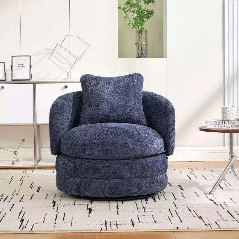 Fauteuil club moderne pivotant rond de 30 W, Fauteuil de salon avec oreiller, Fauteuil club rembourré en chenille pour salon, chambre, balcon