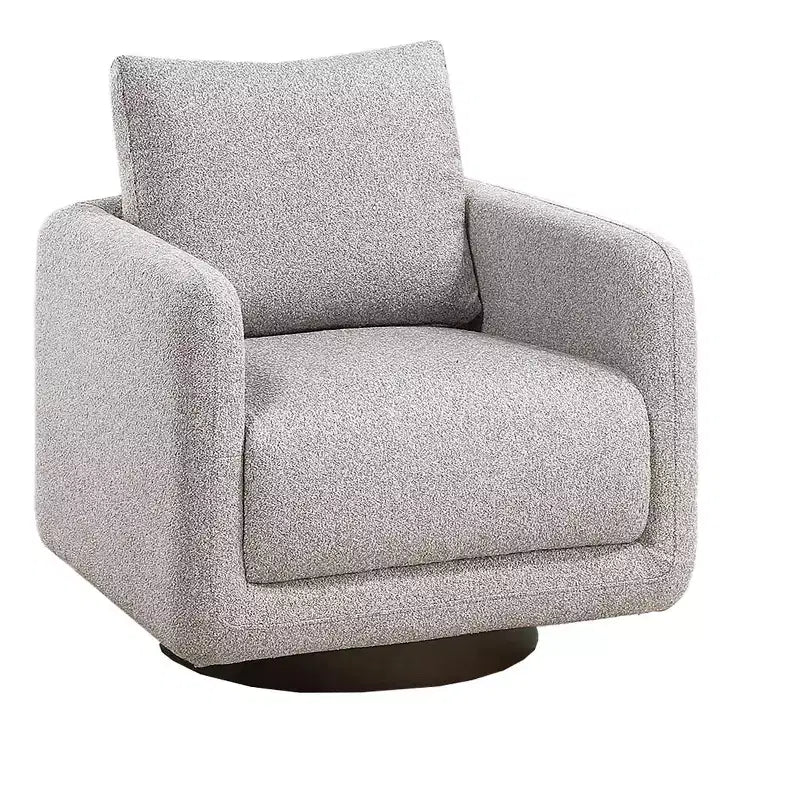 Fauteuil pivotant, fauteuil de salon avec coussin de dossier, revêtement en bouclé, chaise longue moderne à profil bas pour salon, coin lecture, chambre à coucher