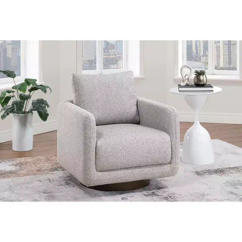 Fauteuil pivotant, fauteuil de salon avec coussin de dossier, revêtement en bouclé, chaise longue moderne à profil bas pour salon, coin lecture, chambre à coucher