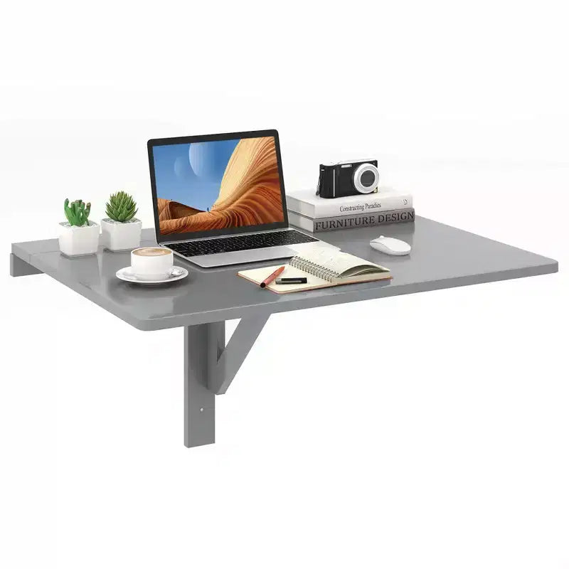 Costway Wall-Mounted Drop-Leaf Table Floating Folding Desk Space Saver Gray