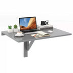 Costway Wall-Mounted Drop-Leaf Table Floating Folding Desk Space Saver Gray