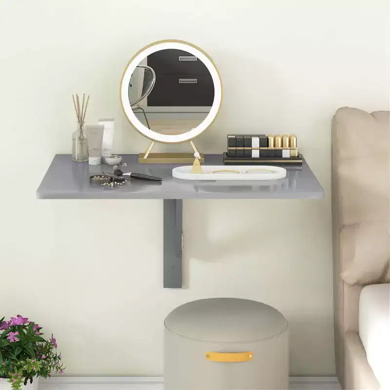 Wall-Mounted Drop-Leaf Table Floating Folding Desk Space Saver Gray