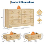 Commode en rotin pour chambre à coucher avec 6 tiroirs, commode large de 119 cm avec grand espace de rangement pour vêtements, commode à 6 tiroirs, marron