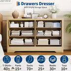 Commode en rotin pour chambre à coucher avec 6 tiroirs, commode large de 119 cm avec grand espace de rangement pour vêtements, commode à 6 tiroirs, marron