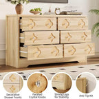 Commode en rotin pour chambre à coucher avec 6 tiroirs, commode large de 119 cm avec grand espace de rangement pour vêtements, commode à 6 tiroirs, marron