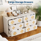 Commode en rotin pour chambre à coucher avec 6 tiroirs, commode large de 119 cm avec grand espace de rangement pour vêtements, commode à 6 tiroirs, marron