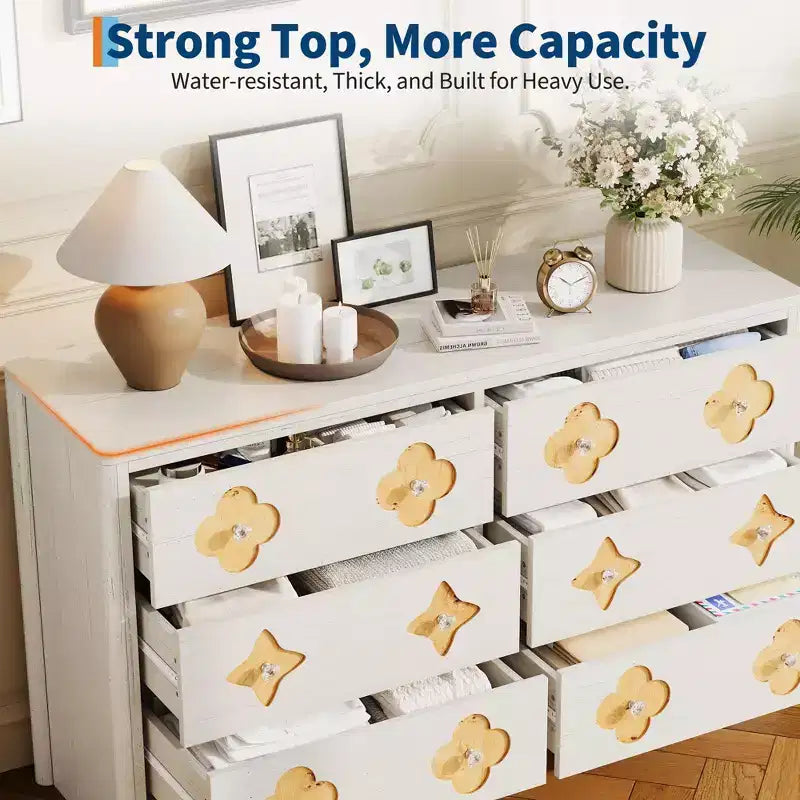 Commode en rotin pour chambre à coucher avec 6 tiroirs, commode large de 119 cm avec grand espace de rangement pour vêtements, commode à 6 tiroirs, marron