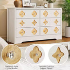 Commode en rotin pour chambre à coucher avec 6 tiroirs, commode large de 119 cm avec grand espace de rangement pour vêtements, commode à 6 tiroirs, marron