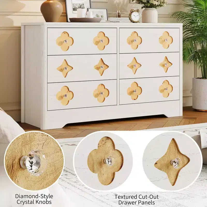 Commode en rotin pour chambre à coucher avec 6 tiroirs, commode large de 119 cm avec grand espace de rangement pour vêtements, commode à 6 tiroirs, marron