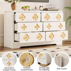 Commode en rotin pour chambre à coucher avec 6 tiroirs, commode large de 119 cm avec grand espace de rangement pour vêtements, commode à 6 tiroirs, marron