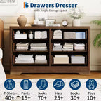 Commode en rotin pour chambre à coucher avec 6 tiroirs, commode large de 119 cm avec grand espace de rangement pour vêtements, commode à 6 tiroirs, marron