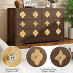 Commode en rotin pour chambre à coucher avec 6 tiroirs, commode large de 119 cm avec grand espace de rangement pour vêtements, commode à 6 tiroirs, marron