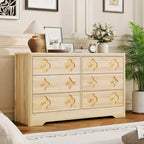 Commode en rotin pour chambre à coucher avec 6 tiroirs, commode large de 119 cm avec grand espace de rangement pour vêtements, commode à 6 tiroirs, marron